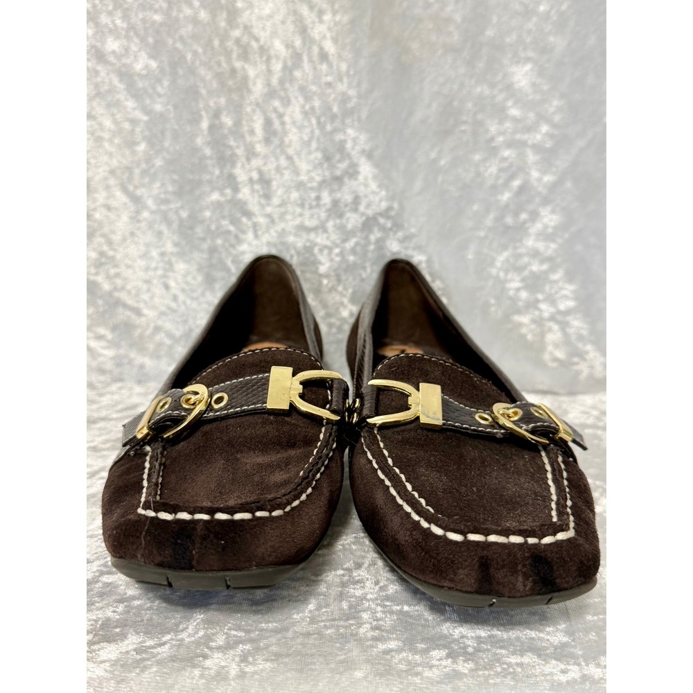 Etienne Aigner SEMPEST Brown Suede Faux Python Buckle Loafers Square Toe Size 7 - Picture 4 of 10